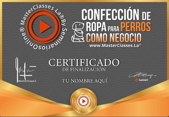 Certificado de conclusión del curso confección de ropa para mascotas